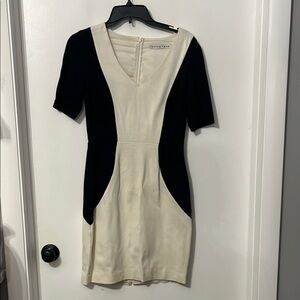 Trina Turk Black and Cream Color Block‎ Knee-Length Dress Size Small